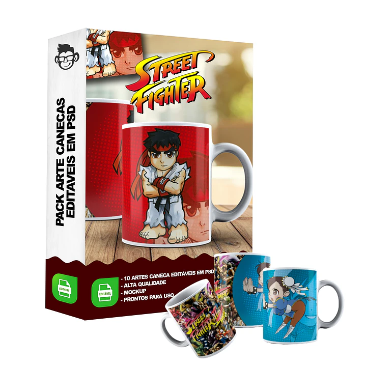 10 Artes Caneca Street Figther Editável em Photoshop 2