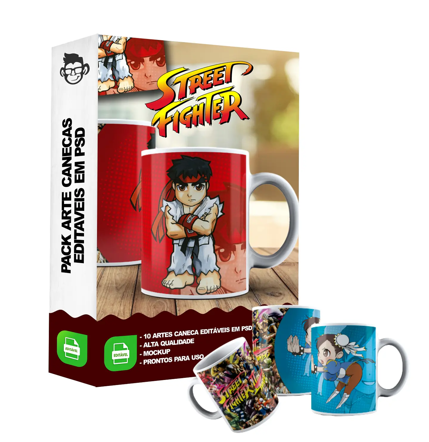 10 Artes Caneca Street Figther Editável em Photoshop 2