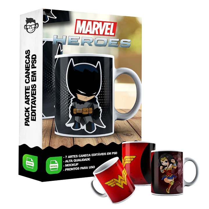 7 Artes Caneca Super Heróis e Vilões Editável em Photoshop 2