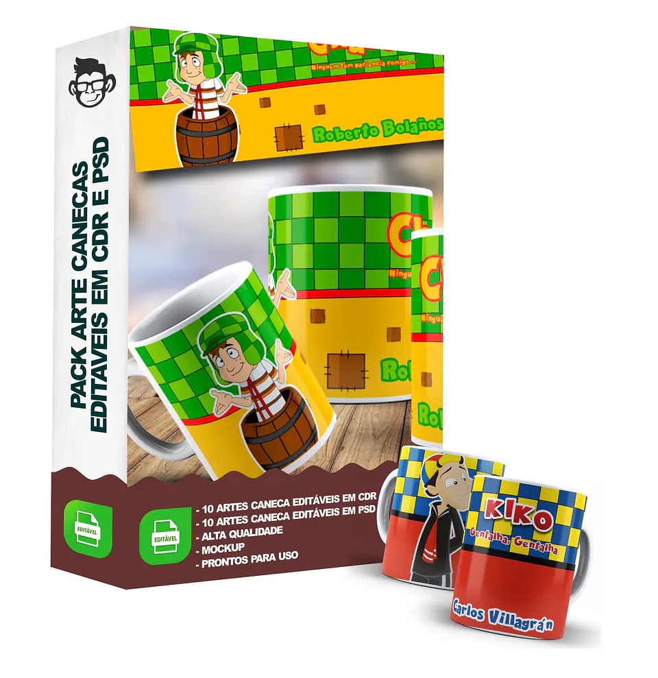 10 Artes Caneca Turma do Chaves Editável em Photoshop e Corel Draw 3