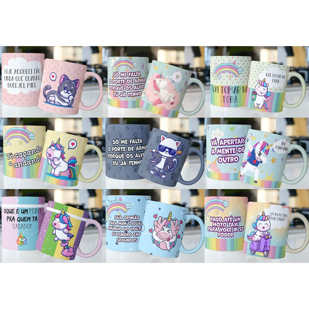 59 Artes para Caneca Unicornio e Gatinhos Editável em Corel Draw ou Photoshop 1
