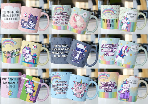59 Artes para Caneca Unicornio e Gatinhos Editável em Corel Draw ou Photoshop