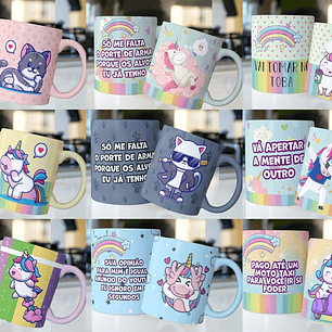 59 Artes para Caneca Unicornio e Gatinhos Editável em Corel Draw ou Photoshop