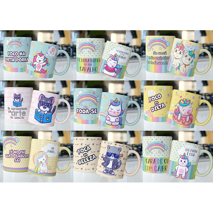 59 Artes para Caneca Unicornio e Gatinhos Editável em Corel Draw ou Photoshop 2