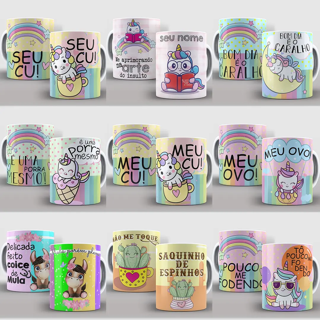 59 Artes para Caneca Unicornio e Gatinhos Editável em Corel Draw ou Photoshop 4