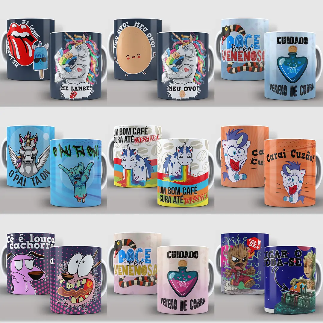 59 Artes para Caneca Unicornio e Gatinhos Editável em Corel Draw ou Photoshop 6