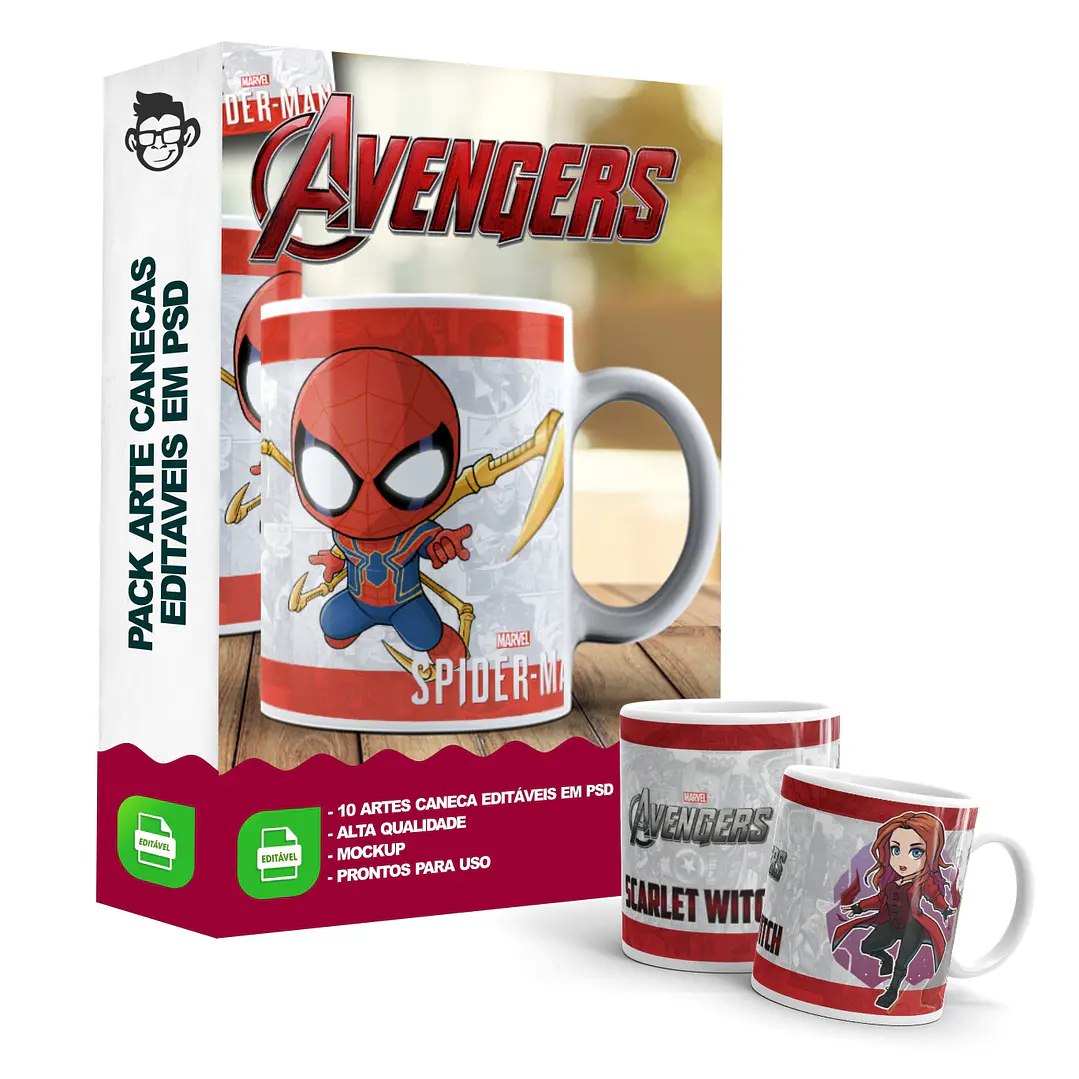 10 Artes Caneca Vingadores Marvel Editável em Photoshop 3