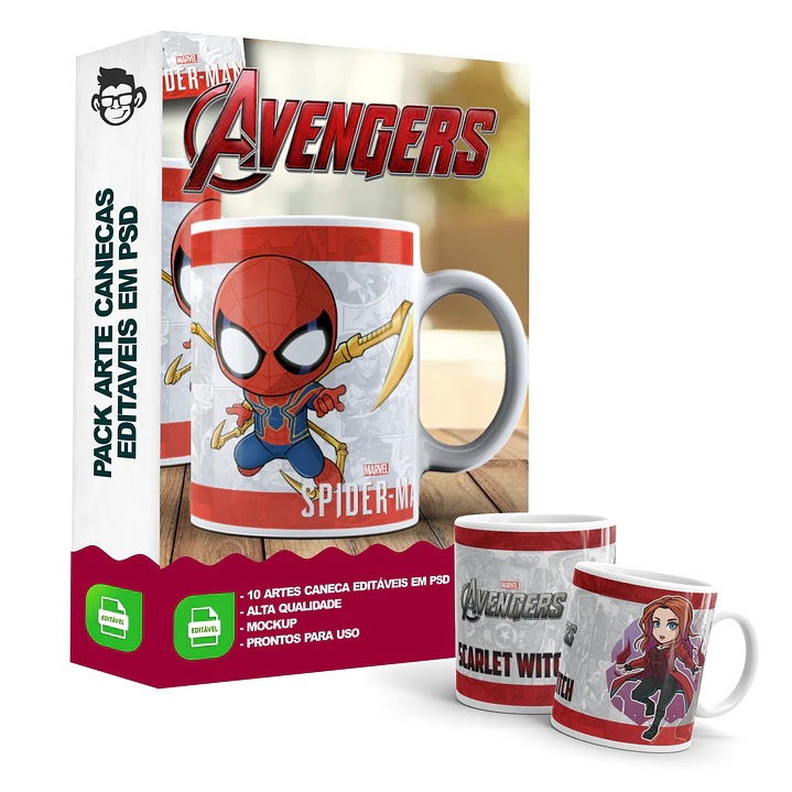 10 Artes Caneca Vingadores Marvel Editável em Photoshop 3