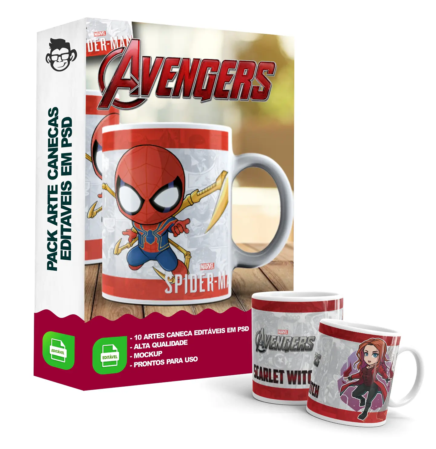 10 Artes Caneca Vingadores Marvel Editável em Photoshop 3