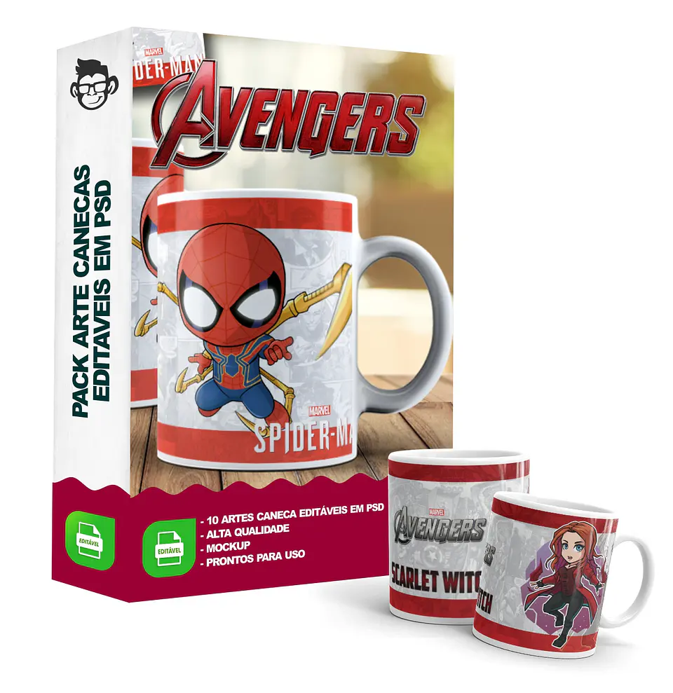 10 Artes Caneca Vingadores Marvel Editável em Photoshop 3