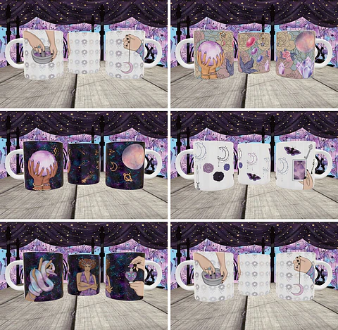 10 Artes para Caneca Wicca Editável em Corel Draw