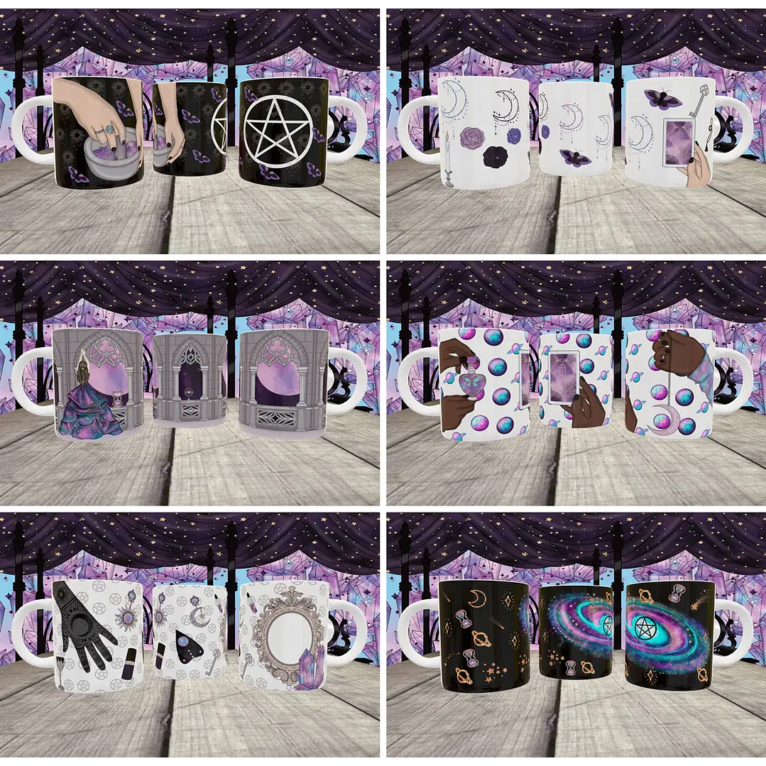 10 Artes para Caneca Wicca Editável em Corel Draw 2