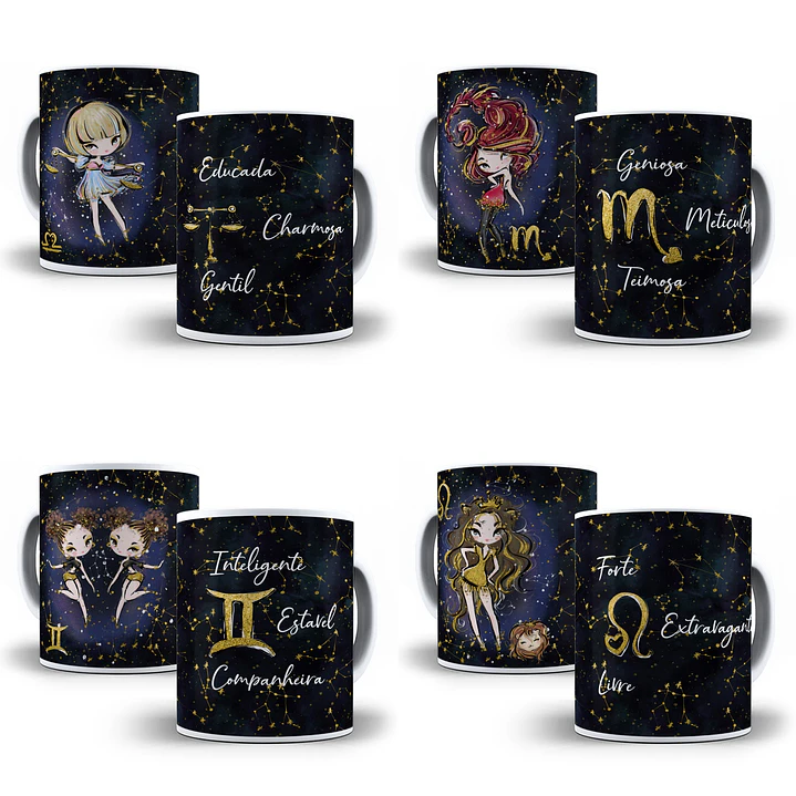 12 Artes para Caneca Signos Femininos Editável em Corel Draw 2