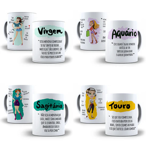 12 Artes para Caneca Signos Editável em Corel Draw