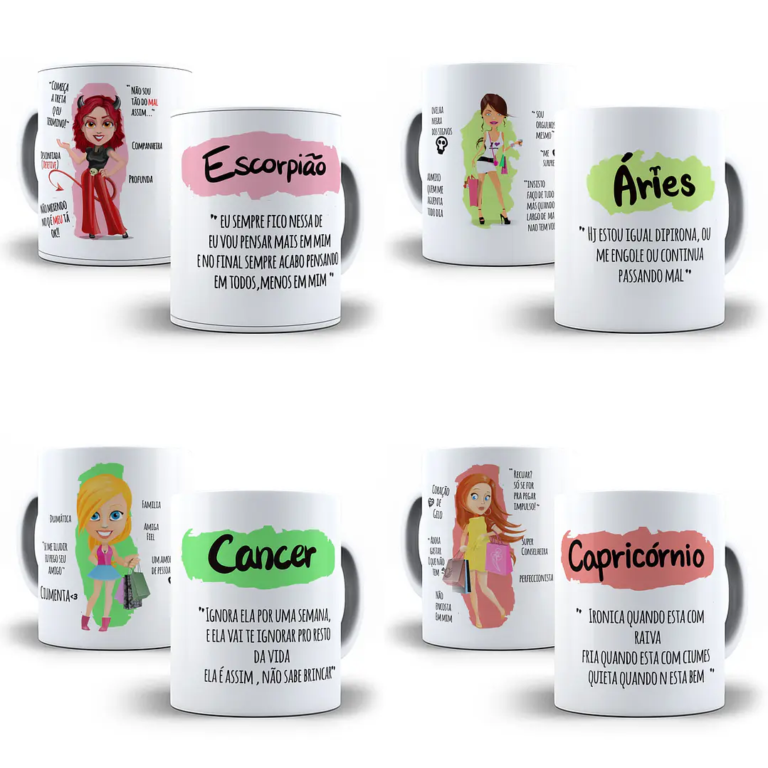 12 Artes para Caneca Signos Editável em Corel Draw 2