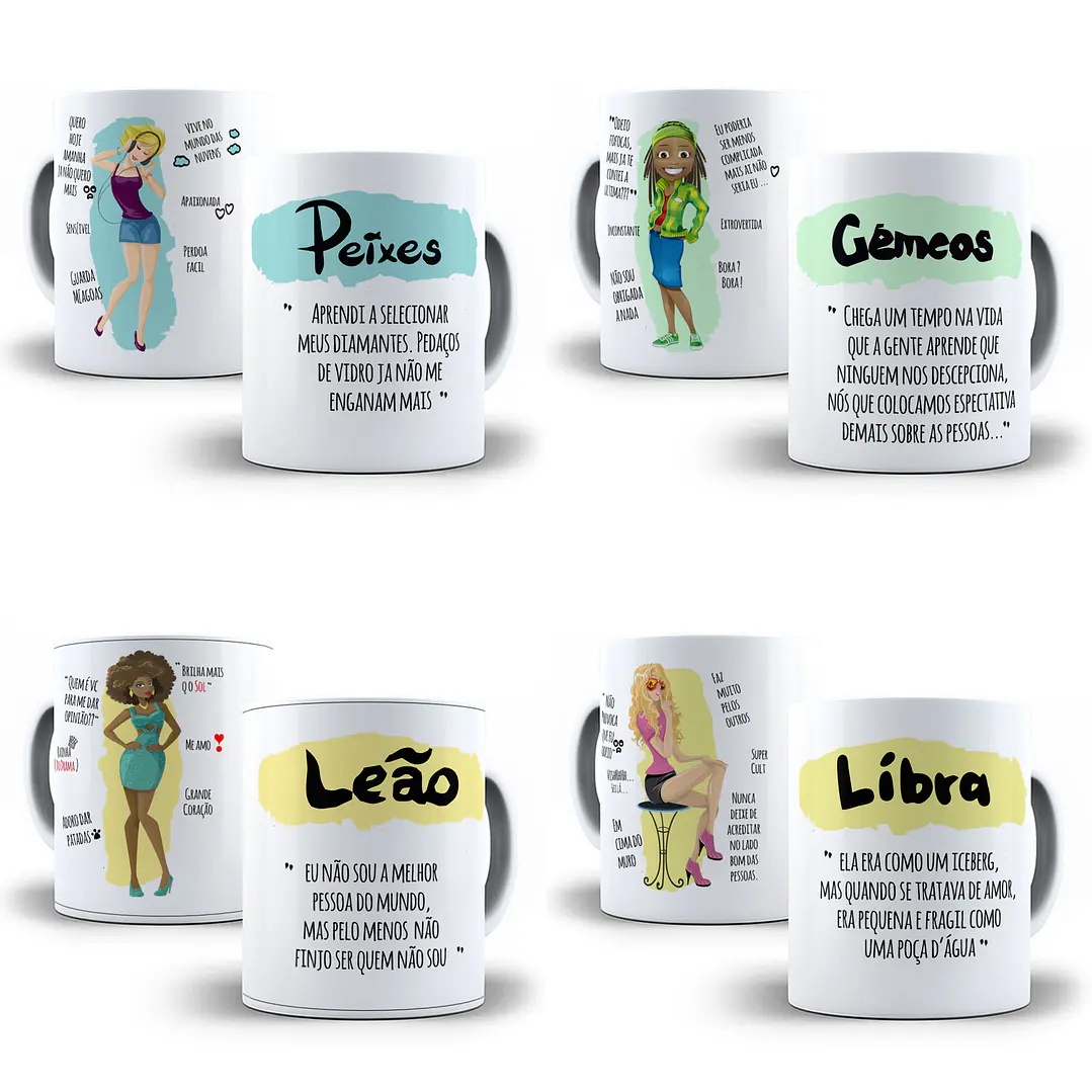 12 Artes para Caneca Signos Editável em Corel Draw 3