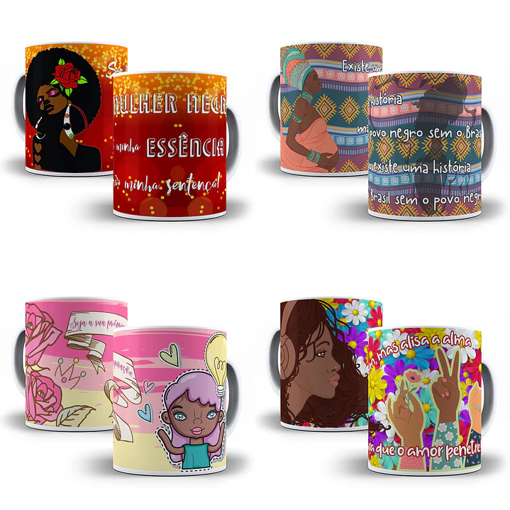 15 Artes para Caneca Beleza Negra Editável em Corel Draw 2