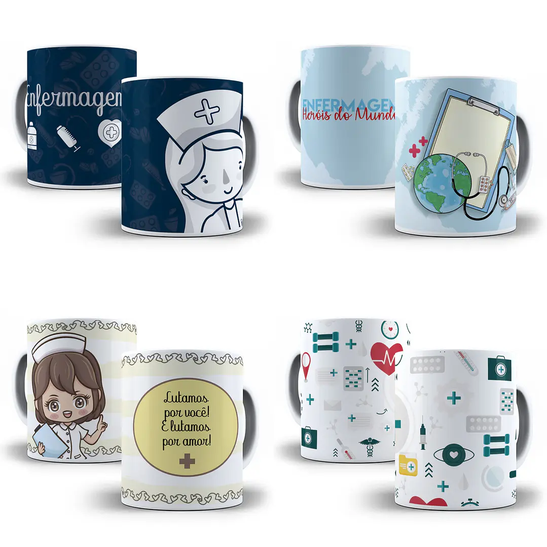 15 Artes para Caneca Enfermagem Editável em Corel Draw 1