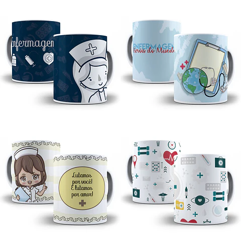 15 Artes para Caneca Enfermagem Editável em Corel Draw