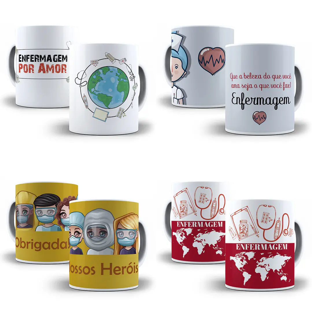 15 Artes para Caneca Enfermagem Editável em Corel Draw 2