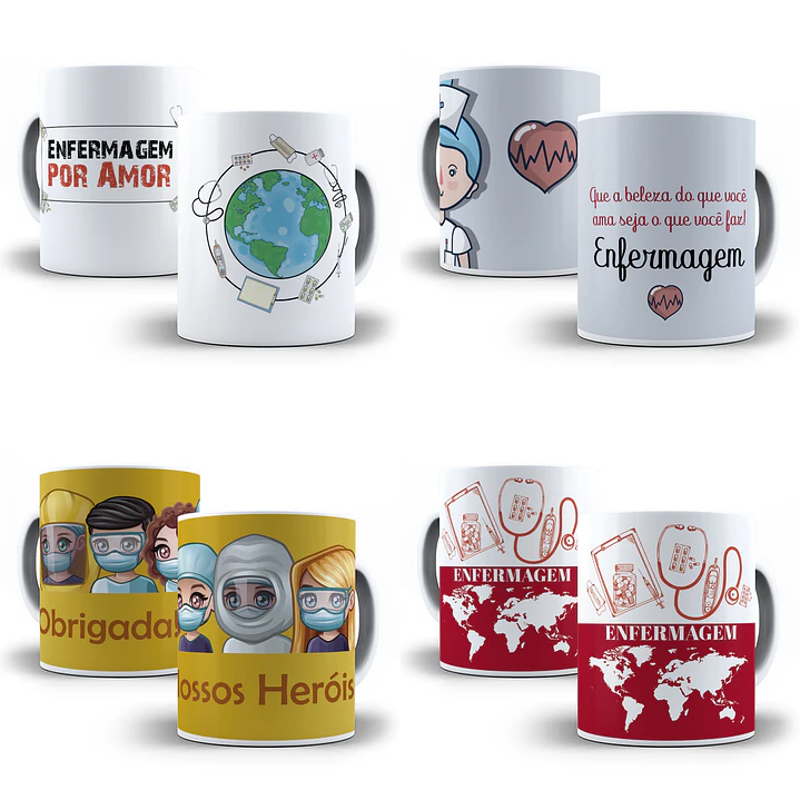 15 Artes para Caneca Enfermagem Editável em Corel Draw 2