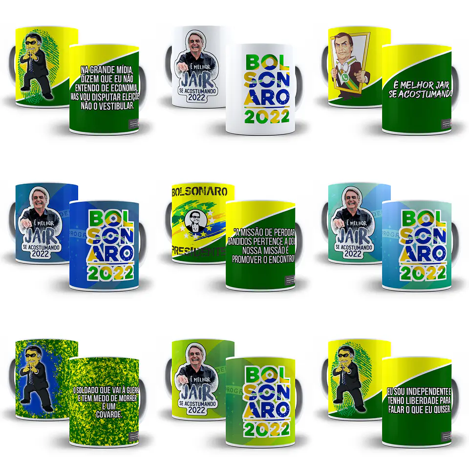 16 Artes Caneca Bolsonaro Editável em Photoshop 1