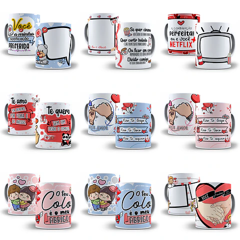 16 Artes para Caneca Dia dos Namorados Editável em Corel Draw