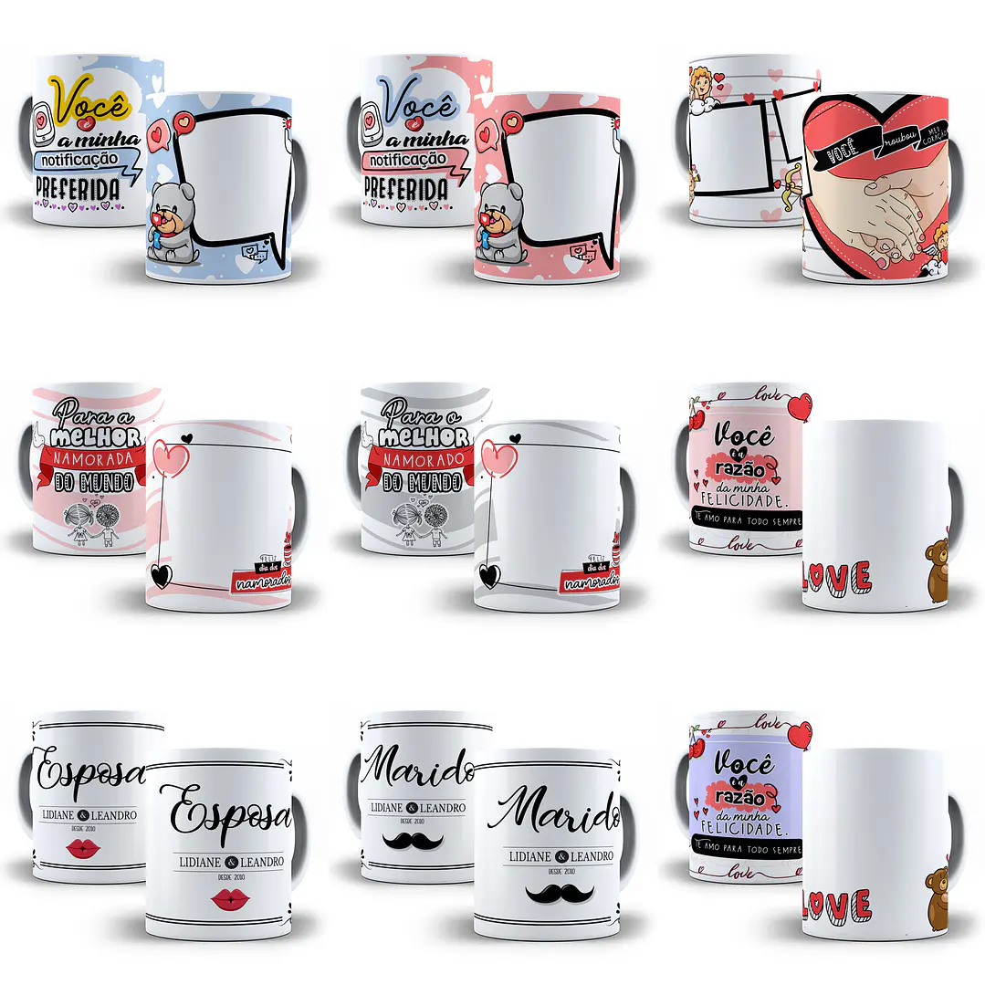 16 Artes para Caneca Dia dos Namorados Editável em Corel Draw 2
