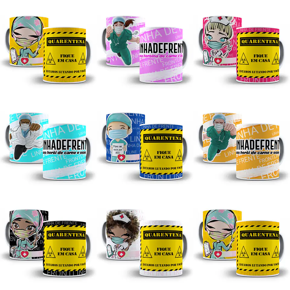 17 Artes para Caneca Linha de Frente Covid Arquivo em Jpge/Png 1