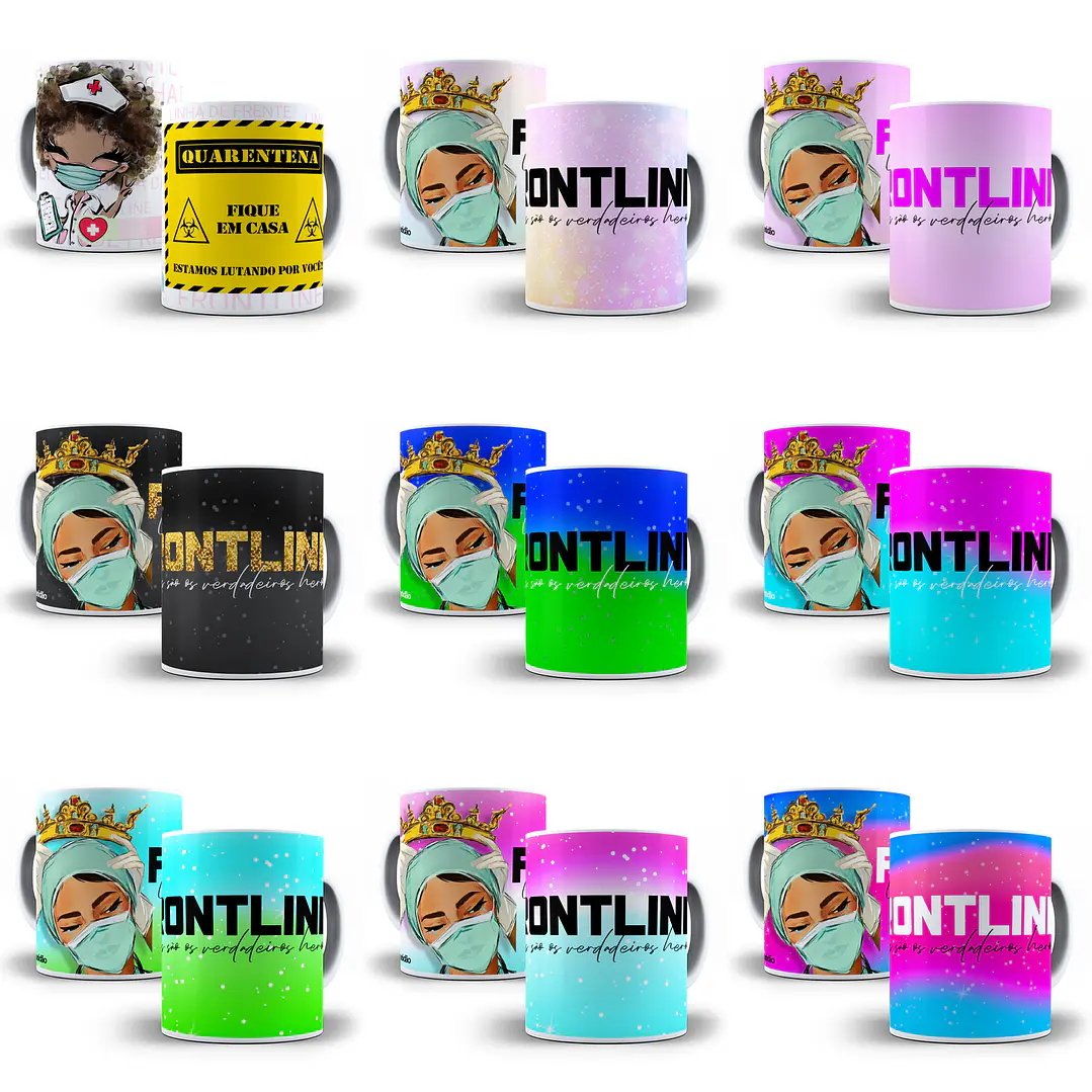 17 Artes para Caneca Linha de Frente Covid Arquivo em Jpge/Png 2