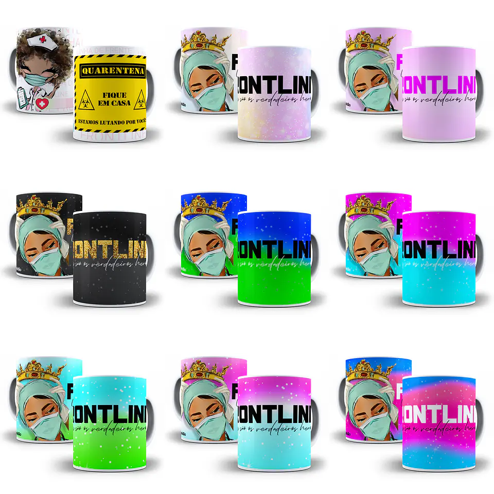 17 Artes para Caneca Linha de Frente Covid Arquivo em Jpge/Png 2