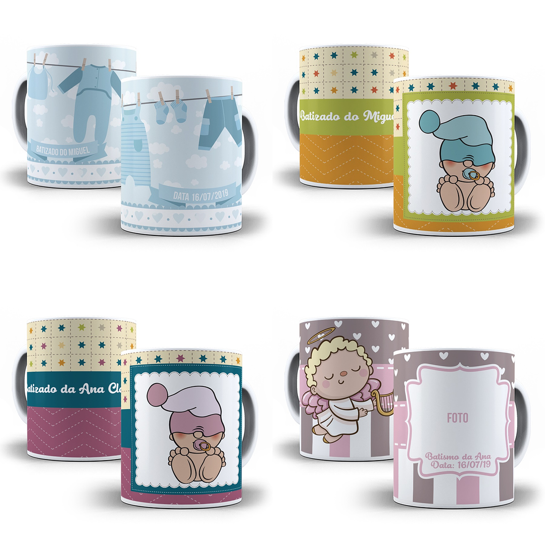20 Artes para Caneca Batizado Editável em Corel Draw 2