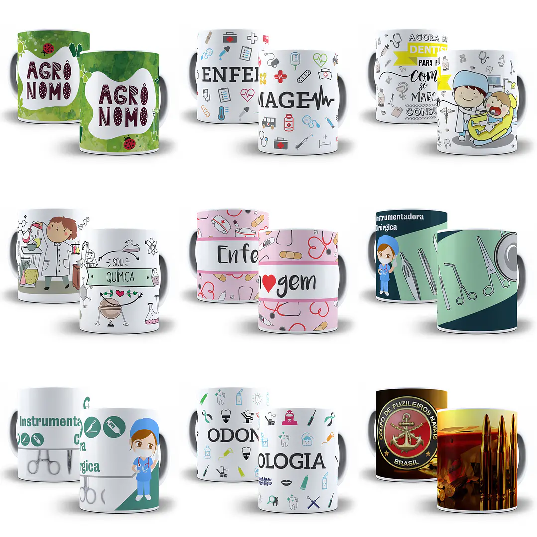 100 Artes para Caneca Profissões Sublimação Editável em Corel Draw 1