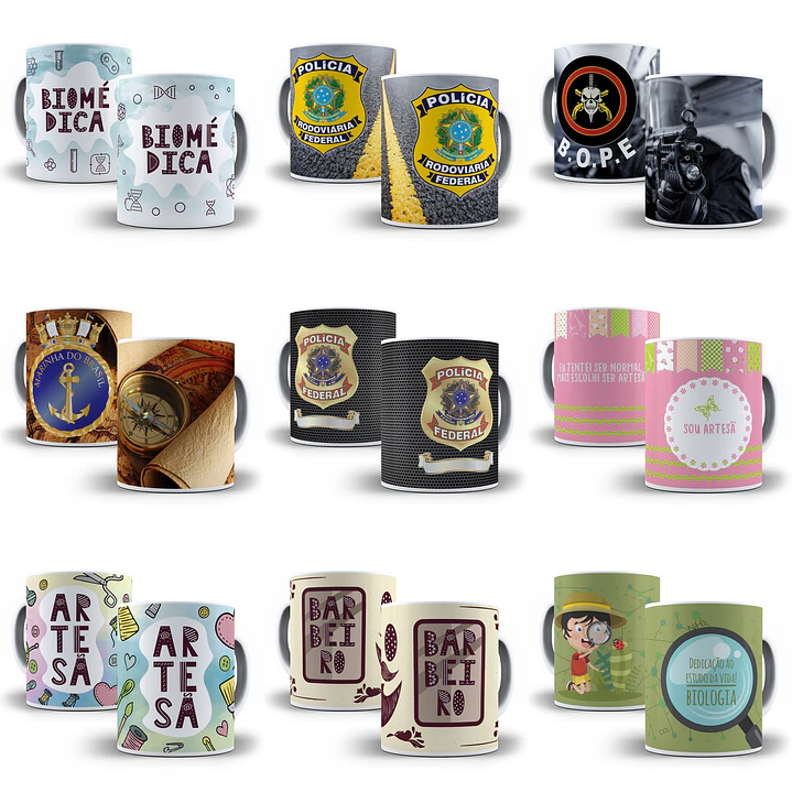 100 Artes para Caneca Profissões Sublimação Editável em Corel Draw 2