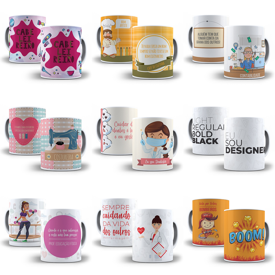100 Artes para Caneca Profissões Sublimação Editável em Corel Draw 3