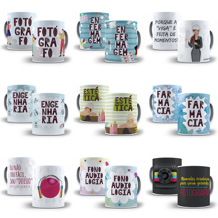 100 Artes para Caneca Profissões Sublimação Editável em Corel Draw 4