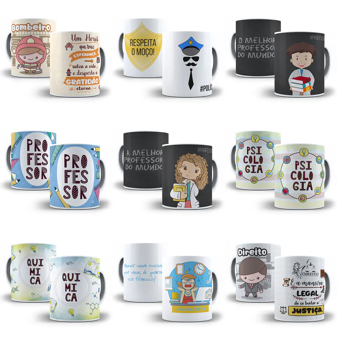 100 Artes para Caneca Profissões Sublimação Editável em Corel Draw 6