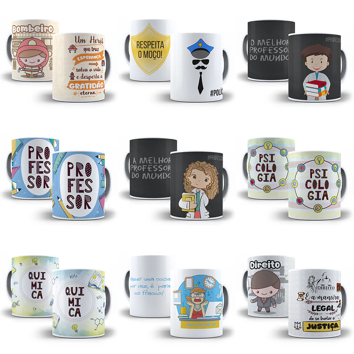 100 Artes para Caneca Profissões Sublimação Editável em Corel Draw 6