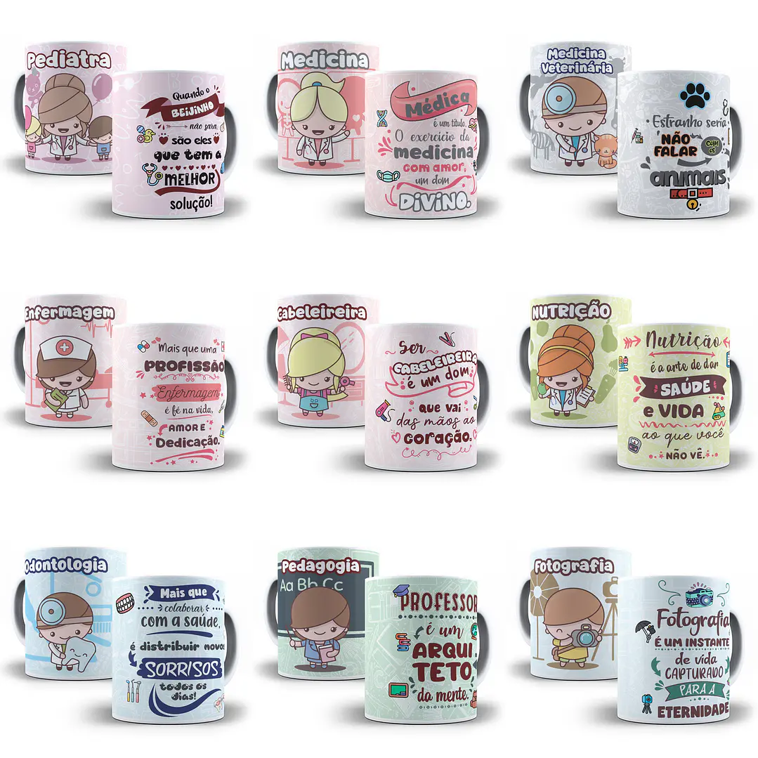 100 Artes para Caneca Profissões Sublimação Editável em Corel Draw 7