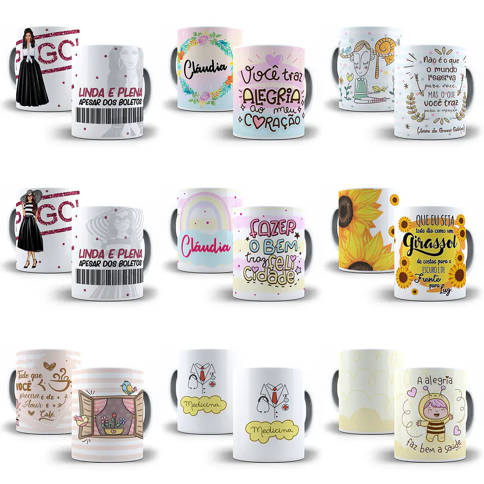 140 Artes para Caneca Temas Variados Sublimação Arquivo em Jpge/Png 1
