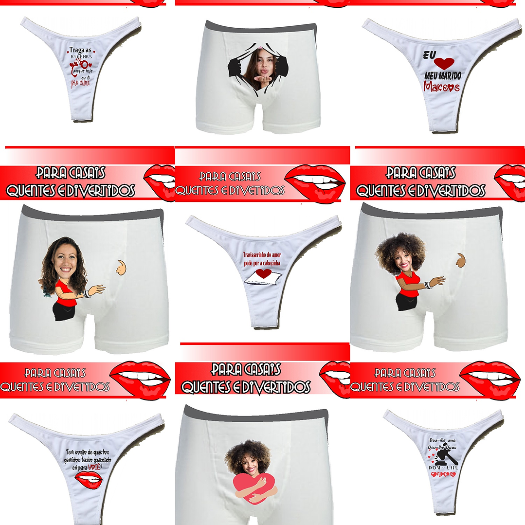 14 Artes para Calcinha Cueca Sublimação Namorados Editável em Corel Draw 1