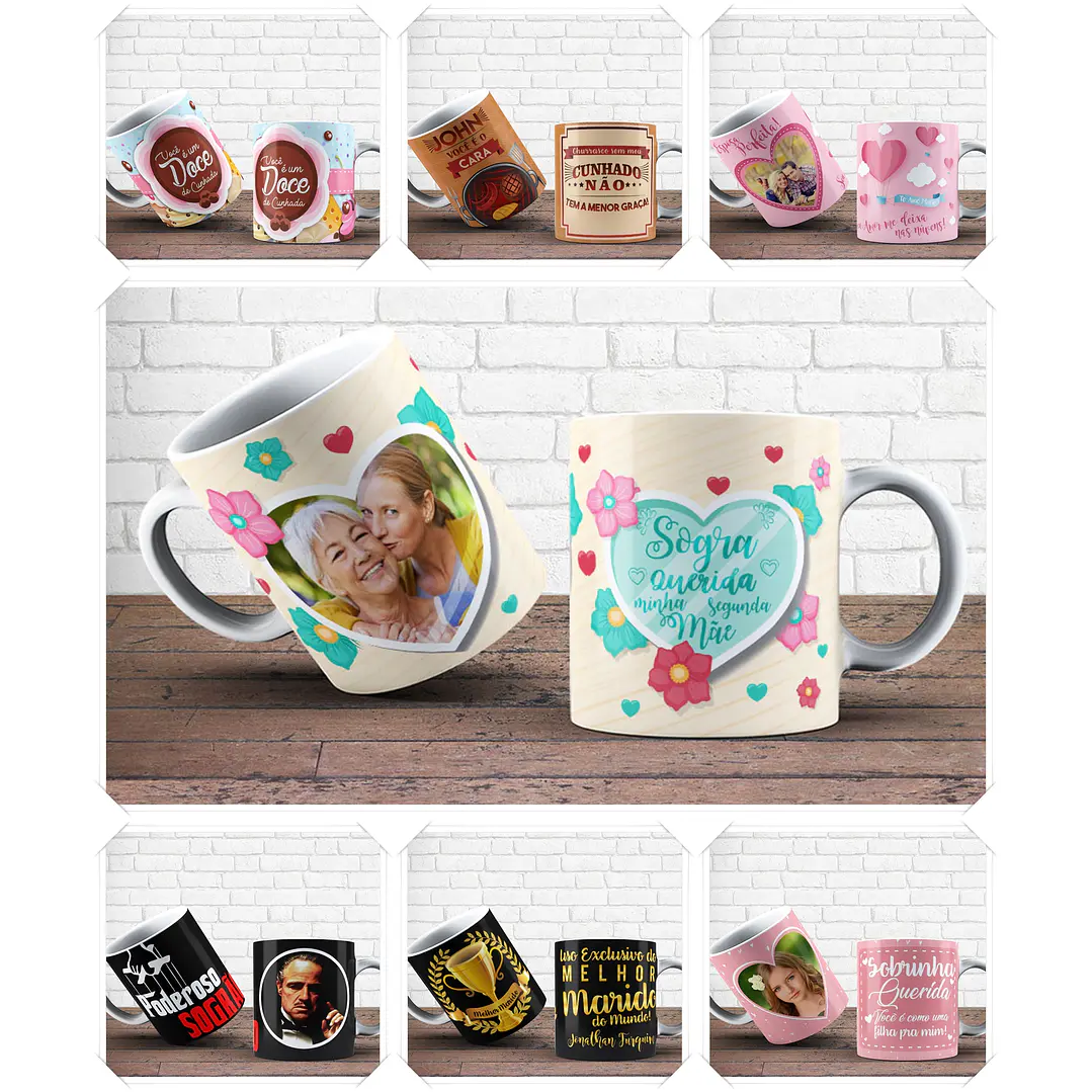 47 Artes para Caneca Familia Editável em Corel Draw 2