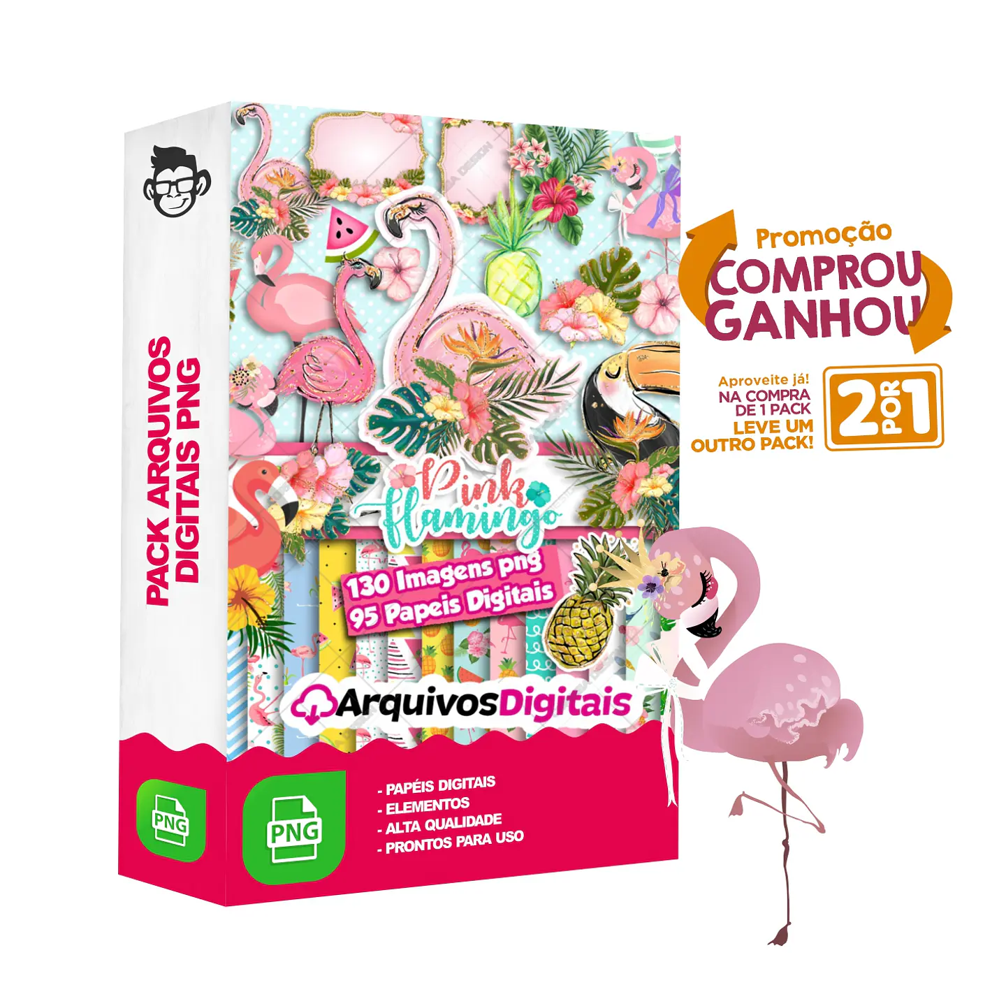 Kit Digital Flamingo sem fundo Png 1