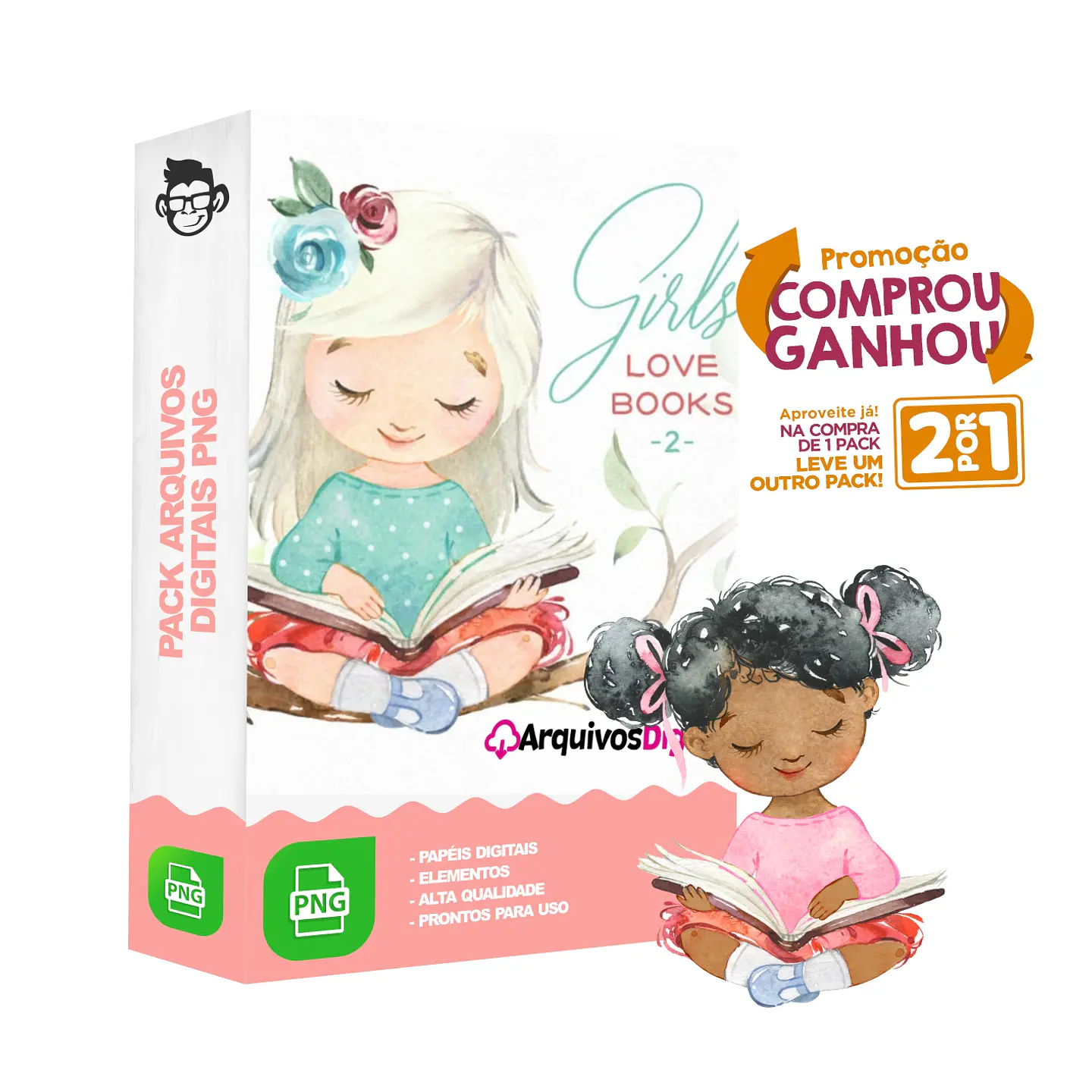 Kit Digital Girls Love Book sem fundo Png 1