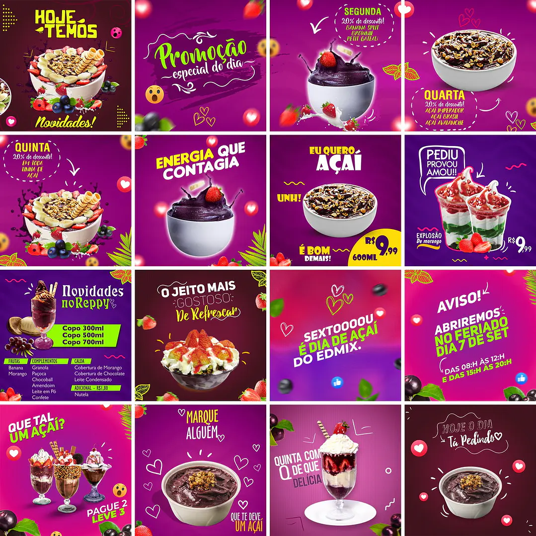 30 Artes Mídias Sociais Açai Editáveis Corel Draw 1