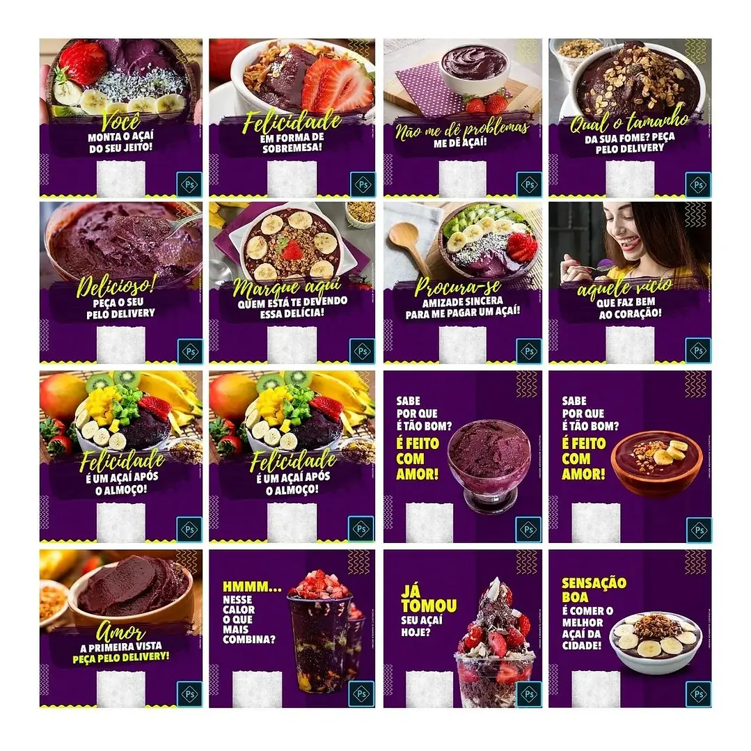 50 Artes Mídias Sociais Açaí Editavéis Photoshop 2