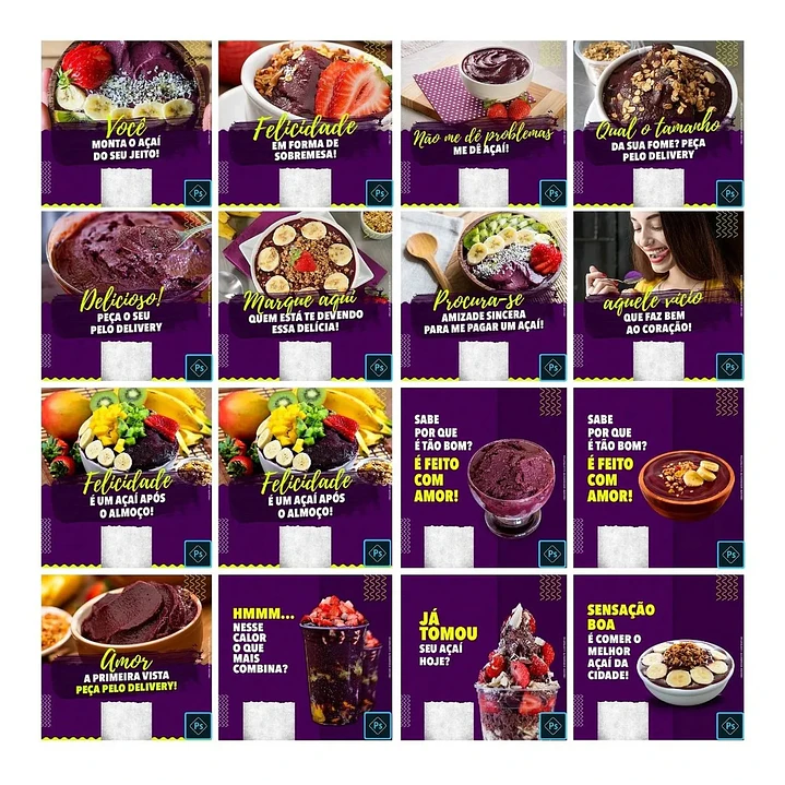 50 Artes Mídias Sociais Açaí Editavéis Photoshop 2