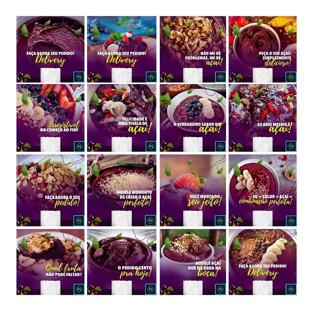 50 Artes Mídias Sociais Açaí Editavéis Photoshop 3