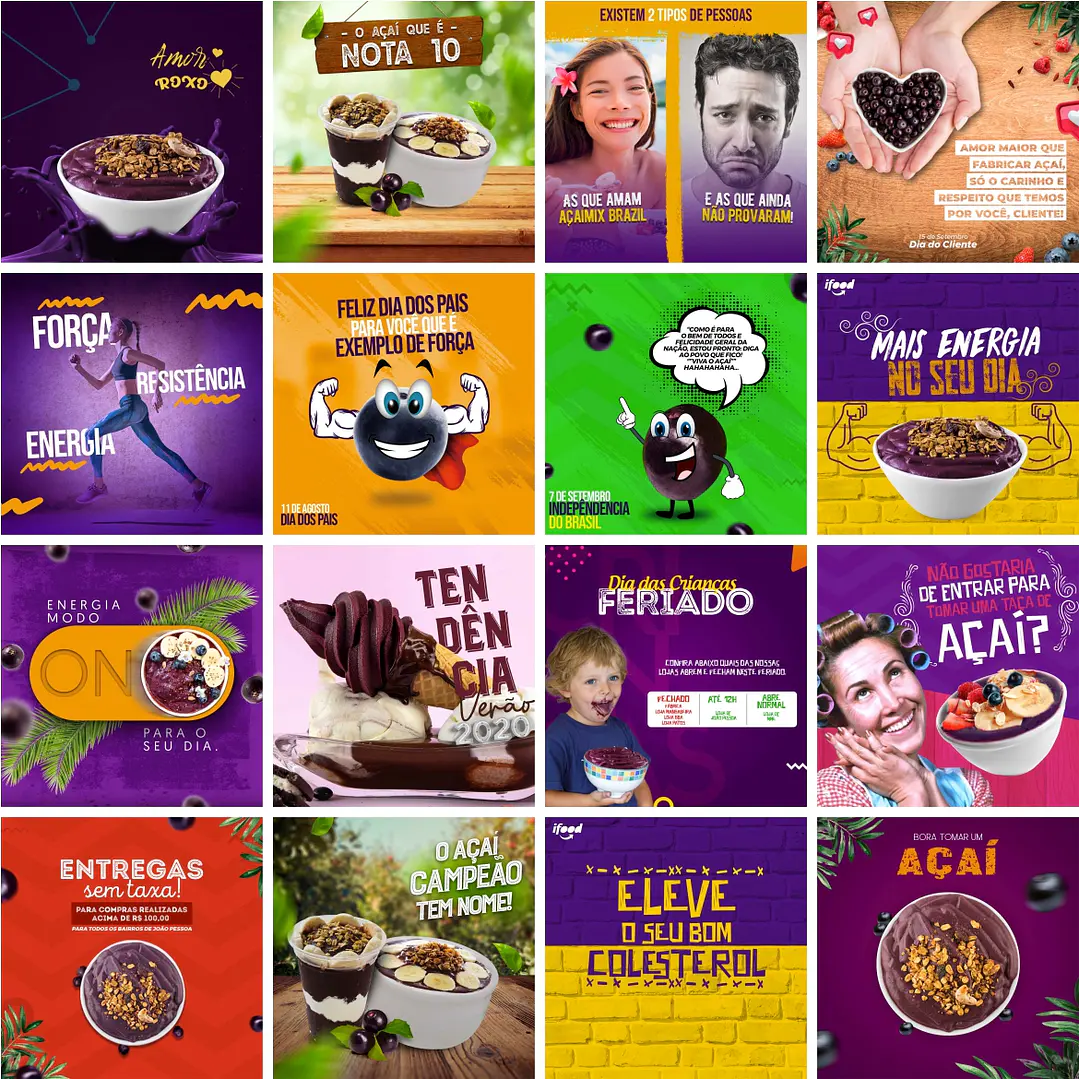120 Artes Mídias Sociais Açaí Editáveis Photoshop 2