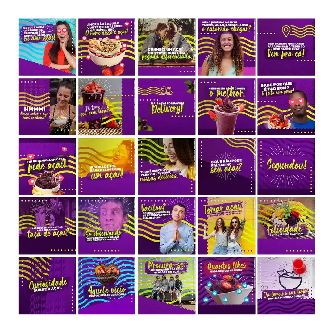 130 Artes Mídias Sociais Açaí Editáveis Photoshop 1